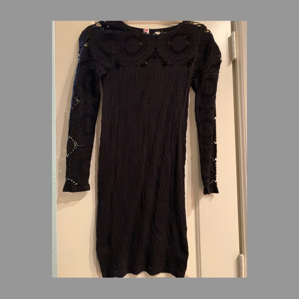Black long sleeve dress, peekaboo sleeves